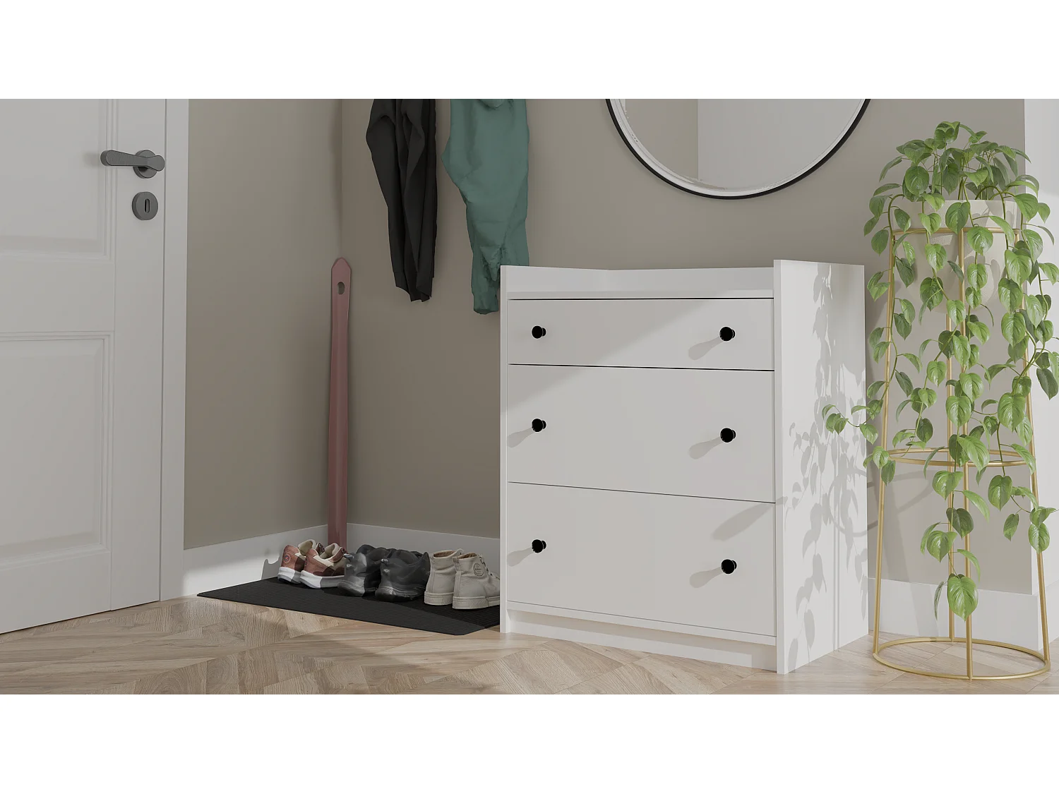 HOUSTON - Cassettiera - 3 cassetti per soggiorno, ingresso o camera bambini, colore bianco