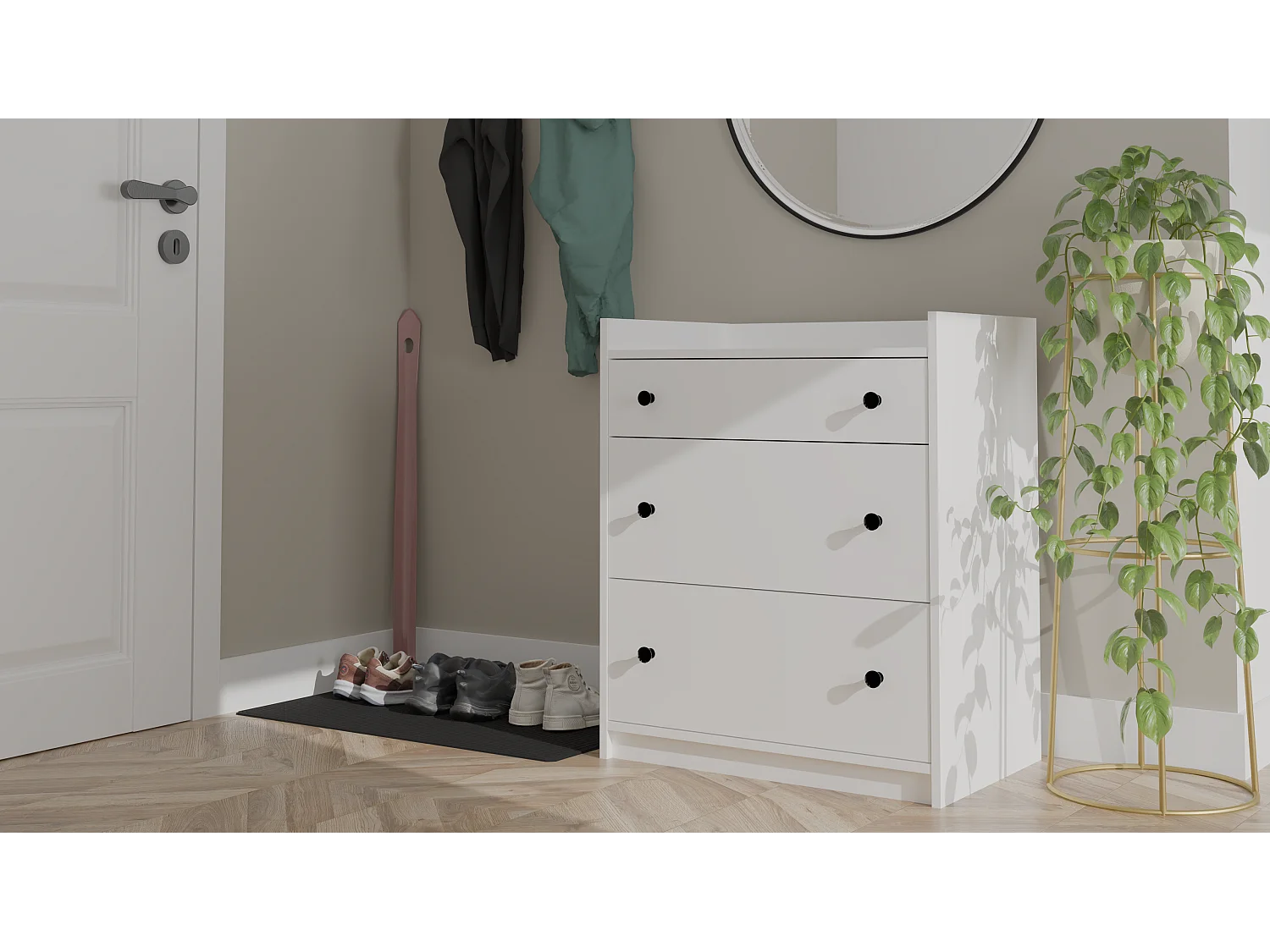 HOUSTON - Cassettiera - 3 cassetti per soggiorno, ingresso o camera bambini, colore bianco