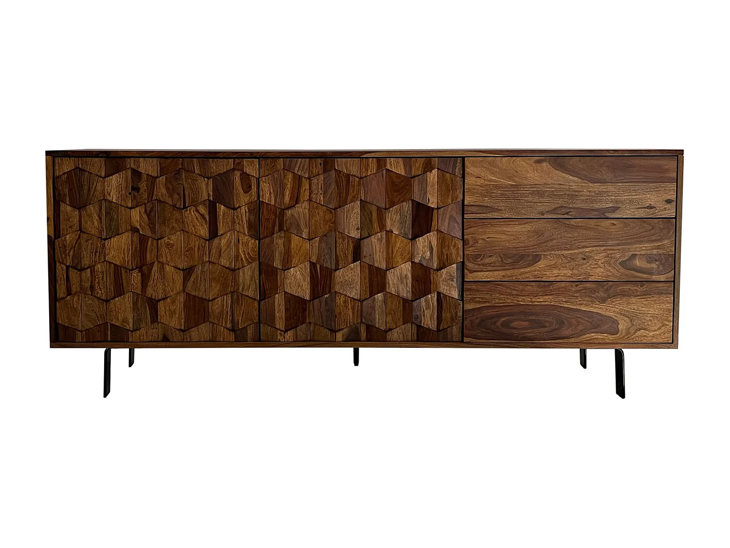 Buffet Bois Massif Sheesham 175 cm style industriel portes et tiroirs