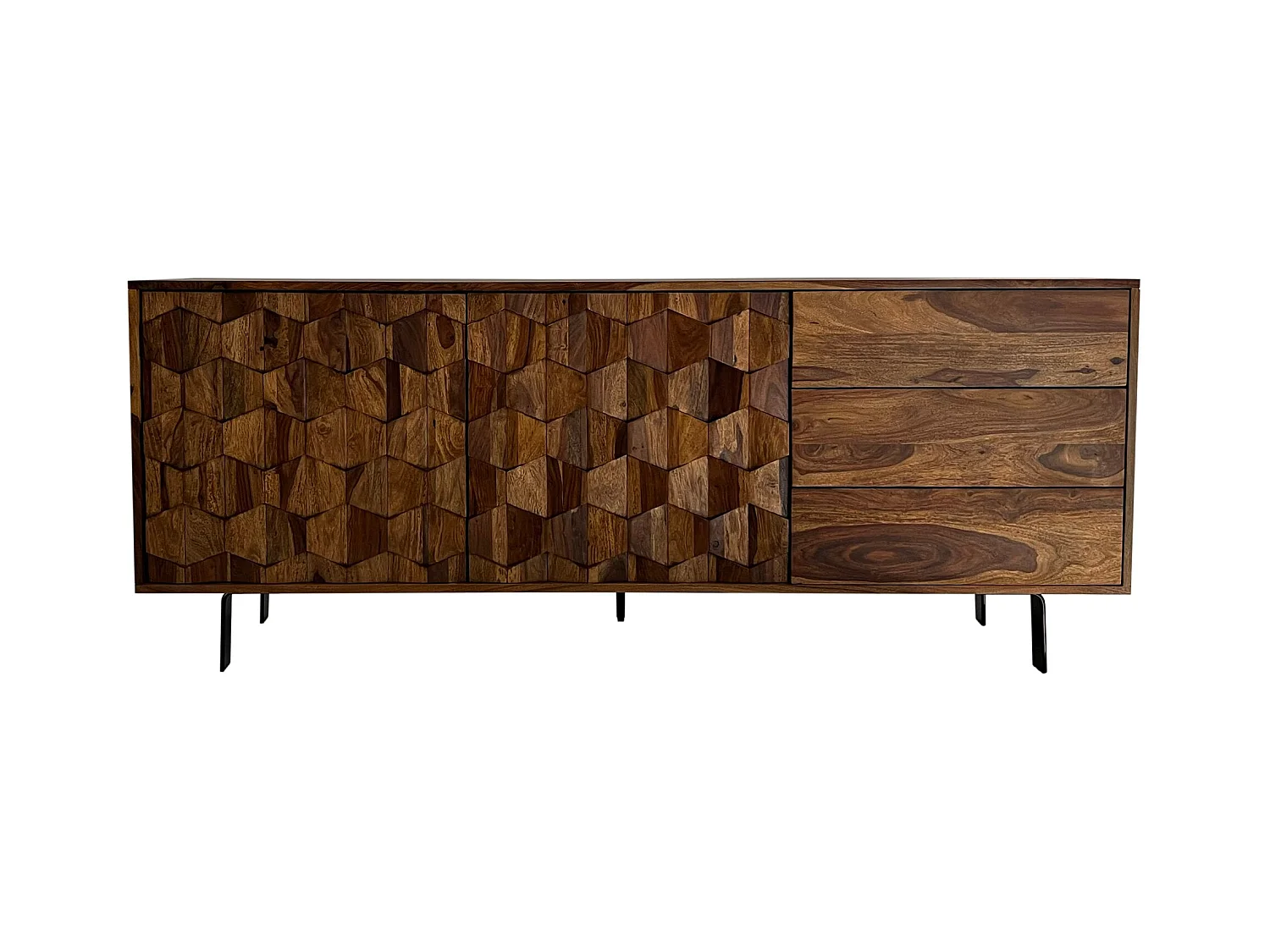 Buffet Bois Massif Sheesham 175 cm style industriel portes et tiroirs