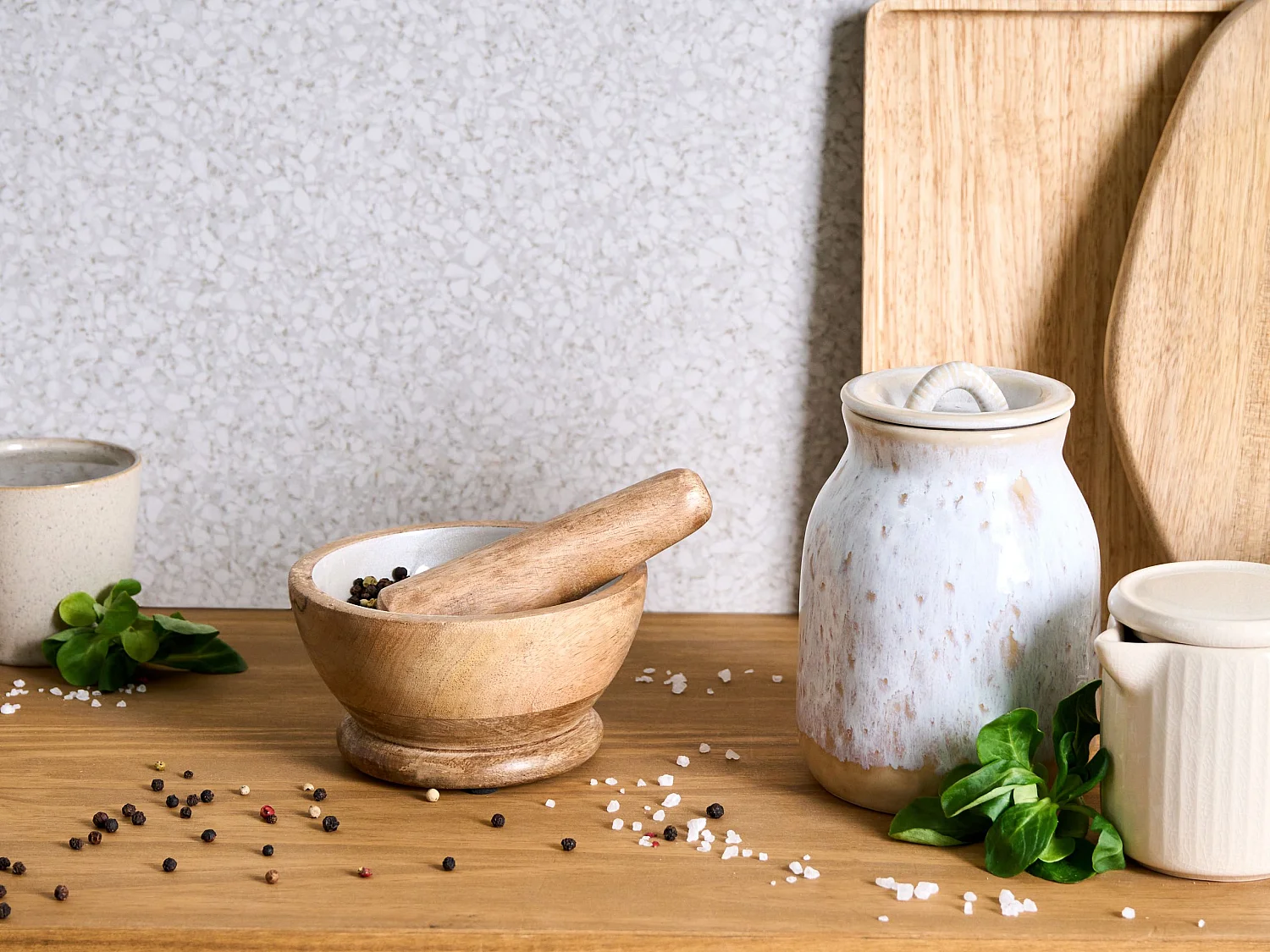 Mortier et pilon QENA Bois de manguier Marron/blanc