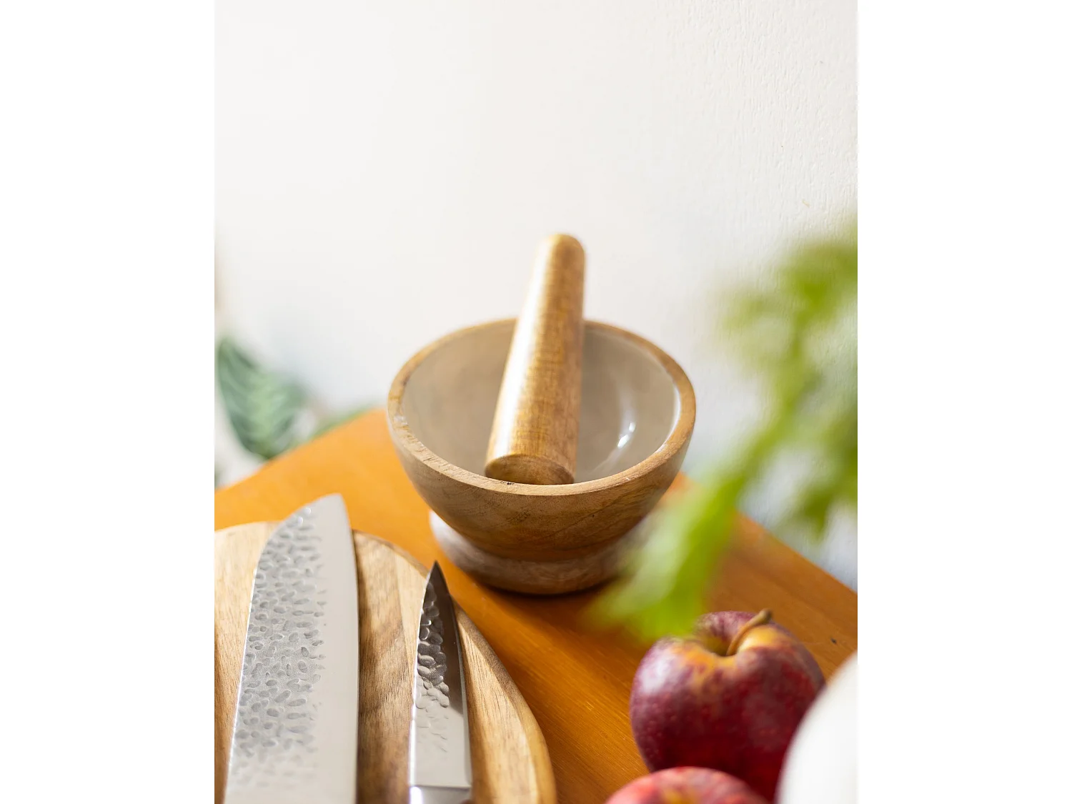 Mortier et pilon QENA Bois de manguier Marron/blanc