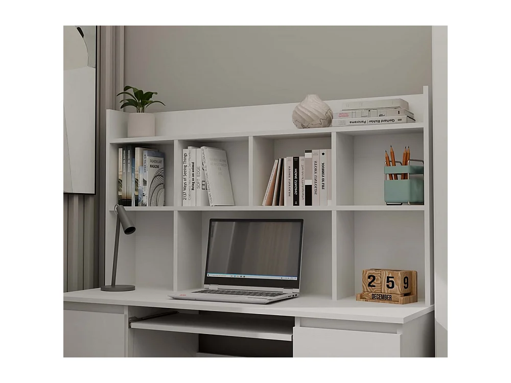KUBA - Bureau avec étagère supérieure - blanc mat - 6 tiroirs & rangements