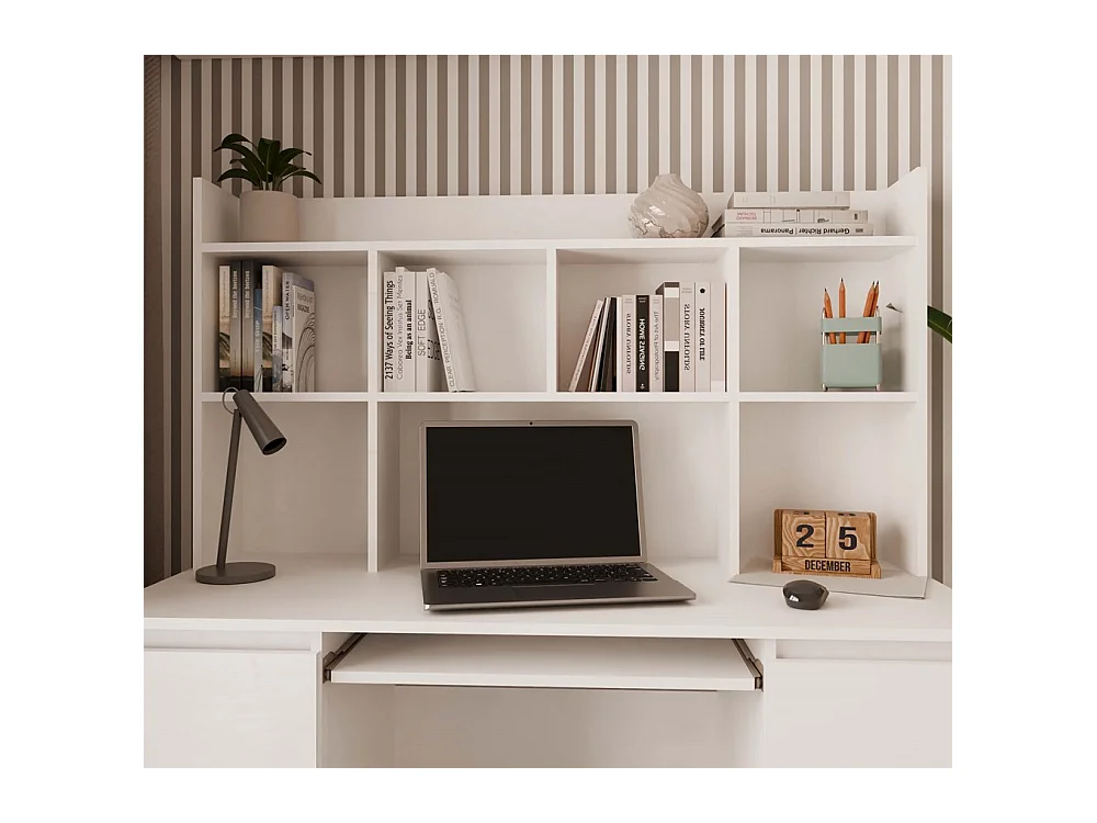 KUBA - Bureau avec étagère supérieure - blanc mat - 6 tiroirs & rangements