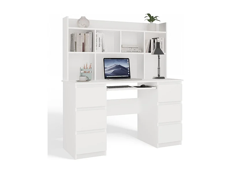 Zestaw Biurko KUBA+ Nadstawka | Białe | 130x51x146 cm | Do pracy, Nauki