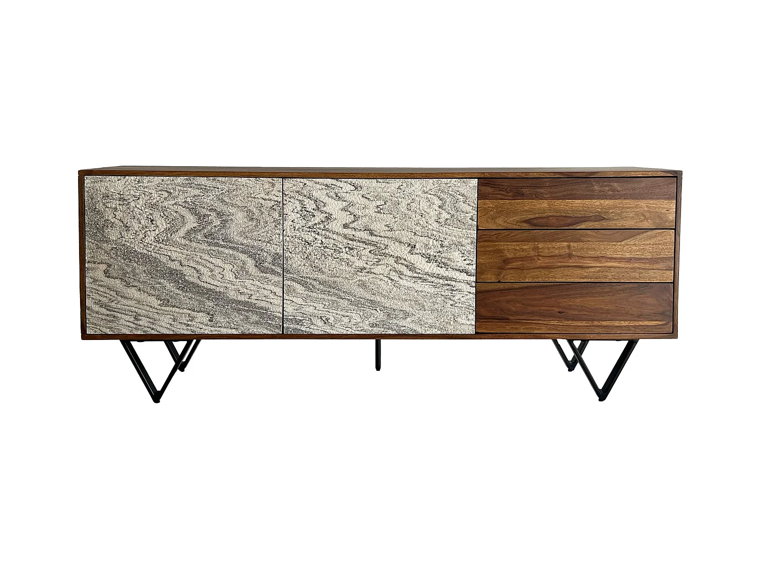 Buffet 175 cm buffet bois massif aspect pierre commode portes tiroirs