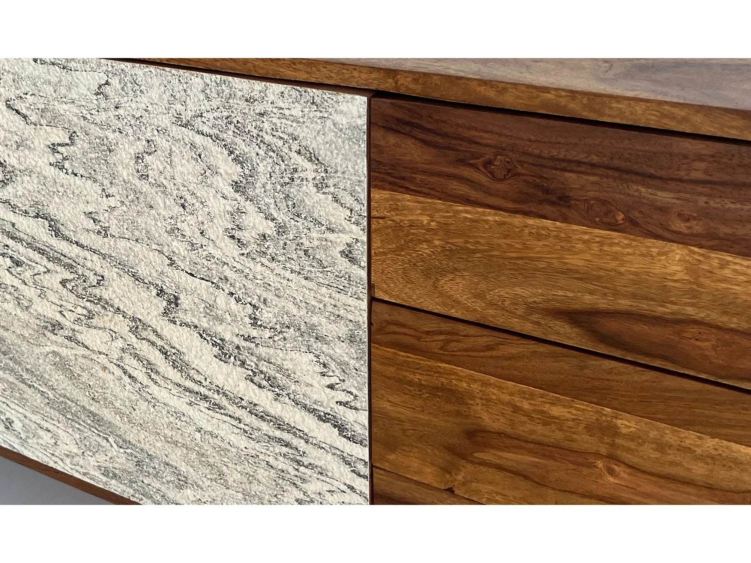 Buffet 175 cm buffet bois massif aspect pierre commode portes tiroirs