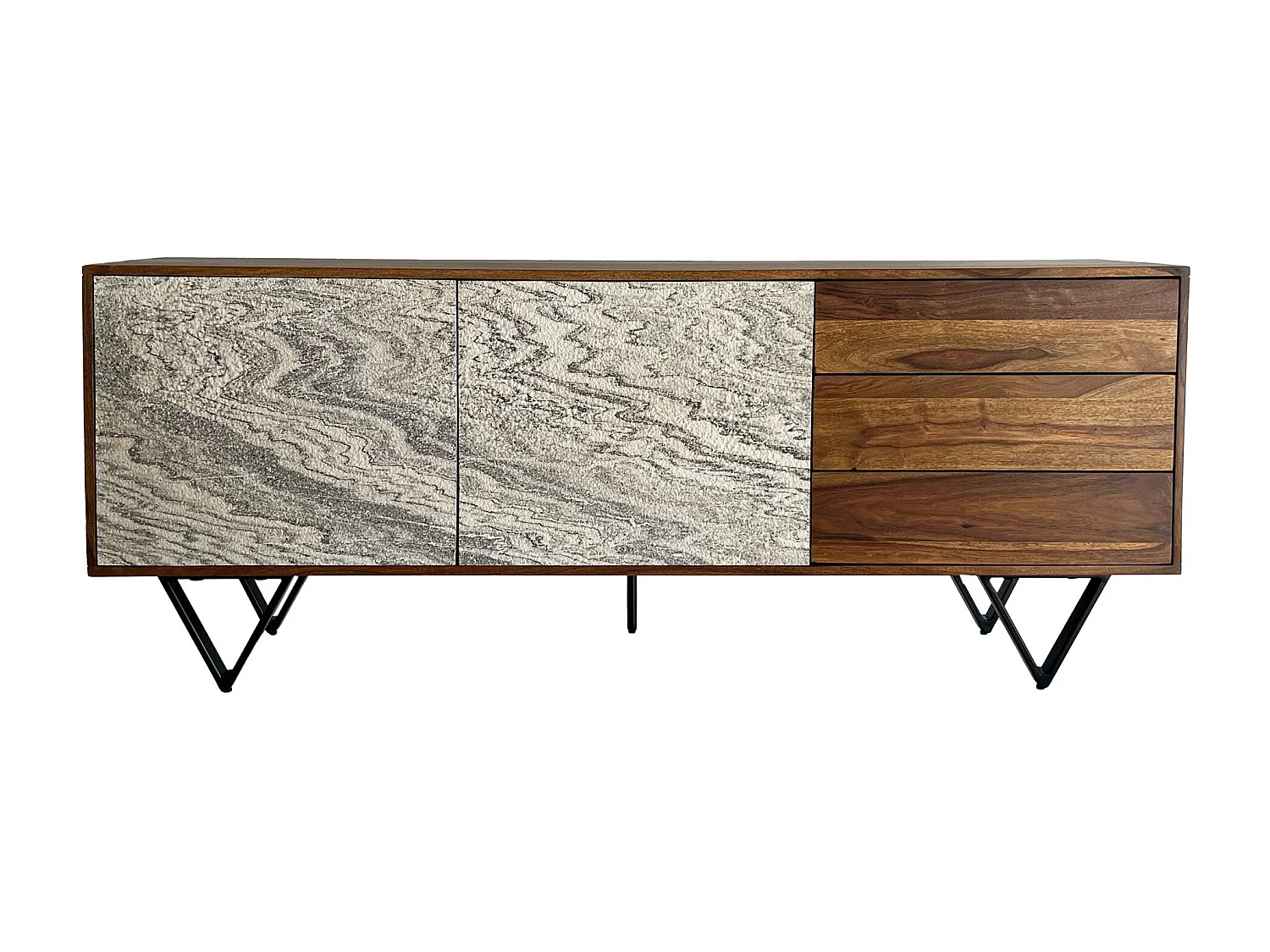 Buffet 175 cm buffet bois massif aspect pierre commode portes tiroirs