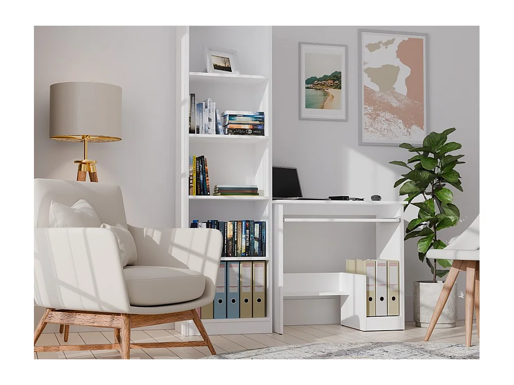 ROSA - Bureau avec tablette pour clavier – Blanc mat