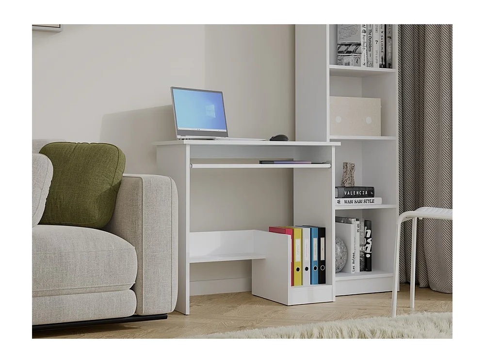 ROSA - Bureau avec tablette pour clavier – Blanc mat