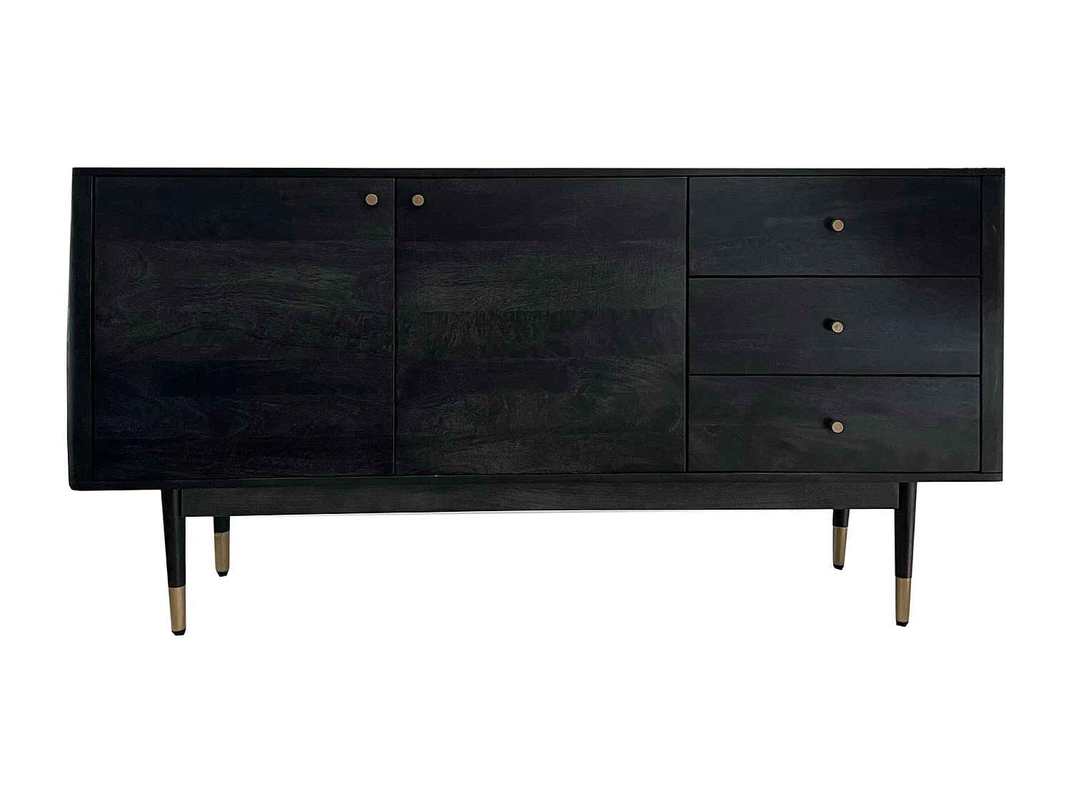 Buffet 160 cm bois massif d'acacia noir commode portes tiroirs salon