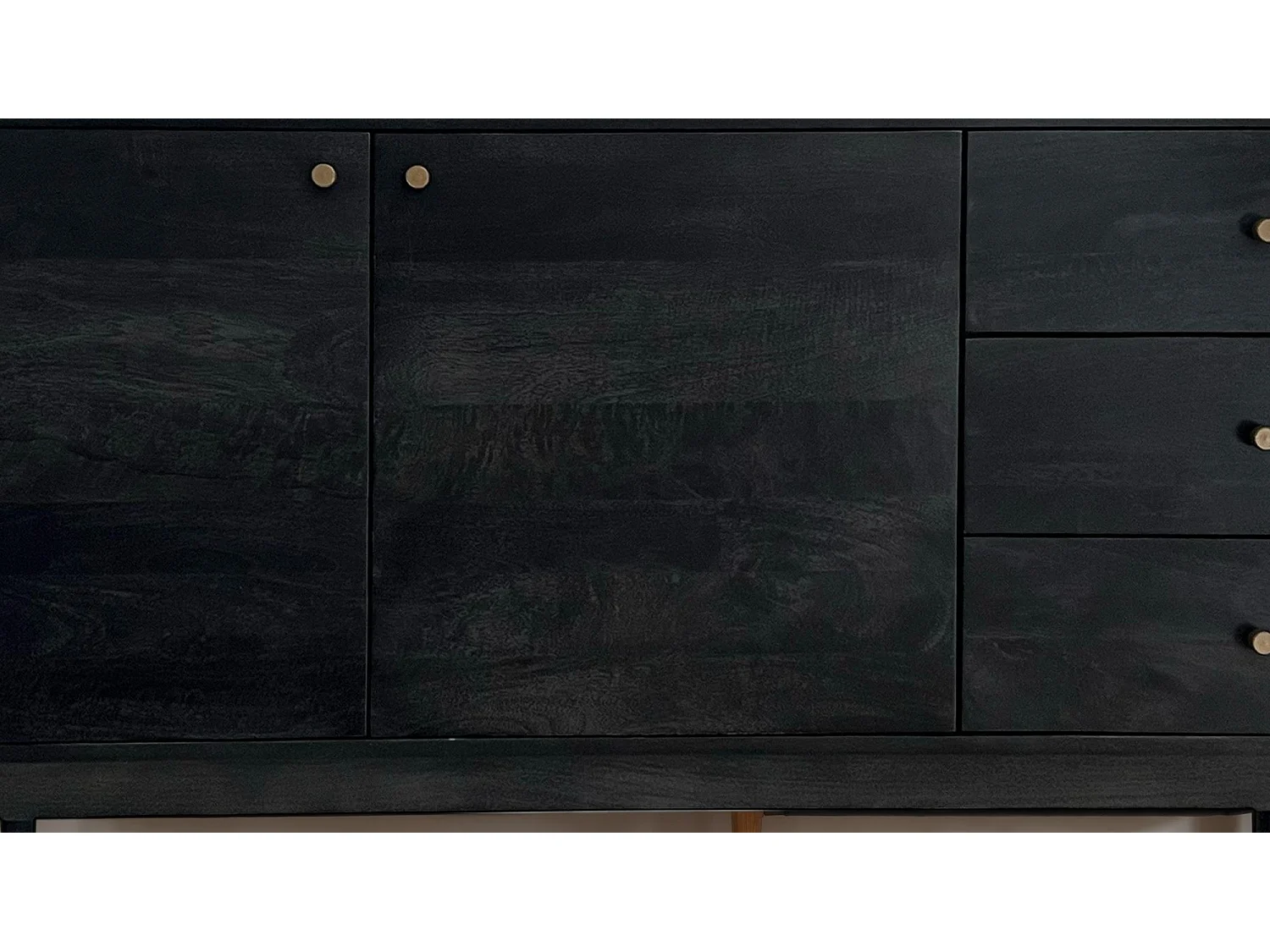 Buffet 160 cm bois massif d'acacia noir commode portes tiroirs salon