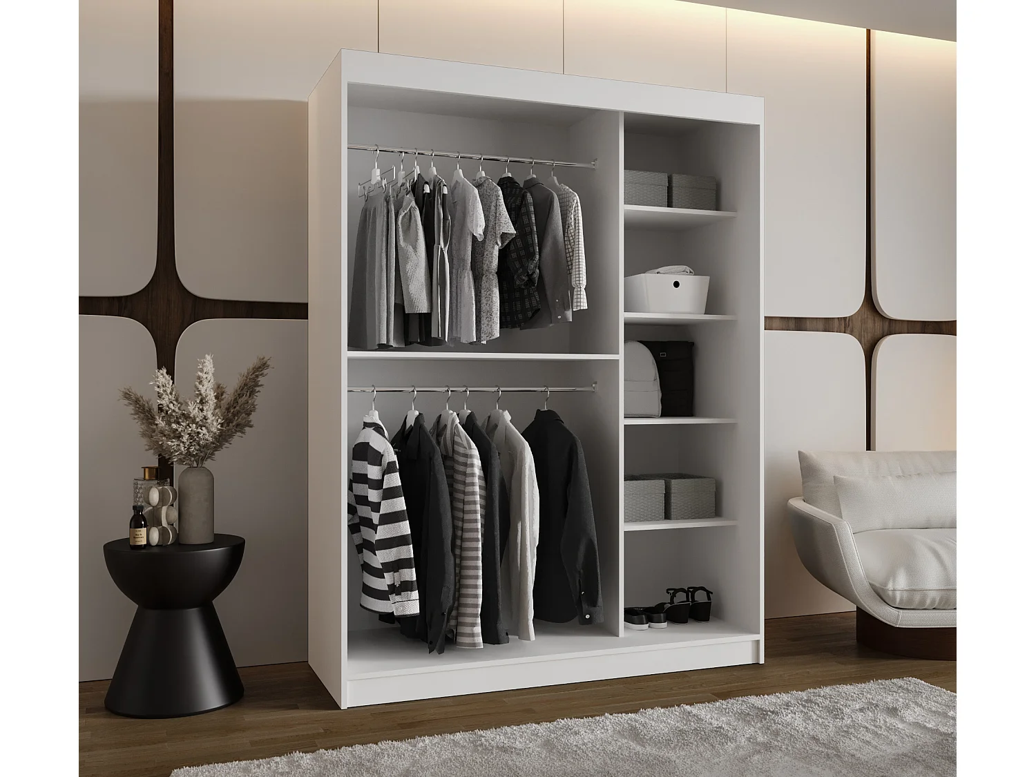 Armoire Milo À Portes Coulissantes 200/150/62 2 portes (Blanc)