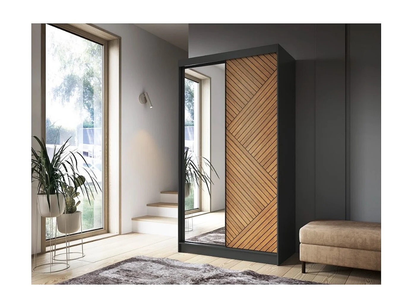 Kleiderschrank Retro (120cm)/Braun&Schwarz/An Lager