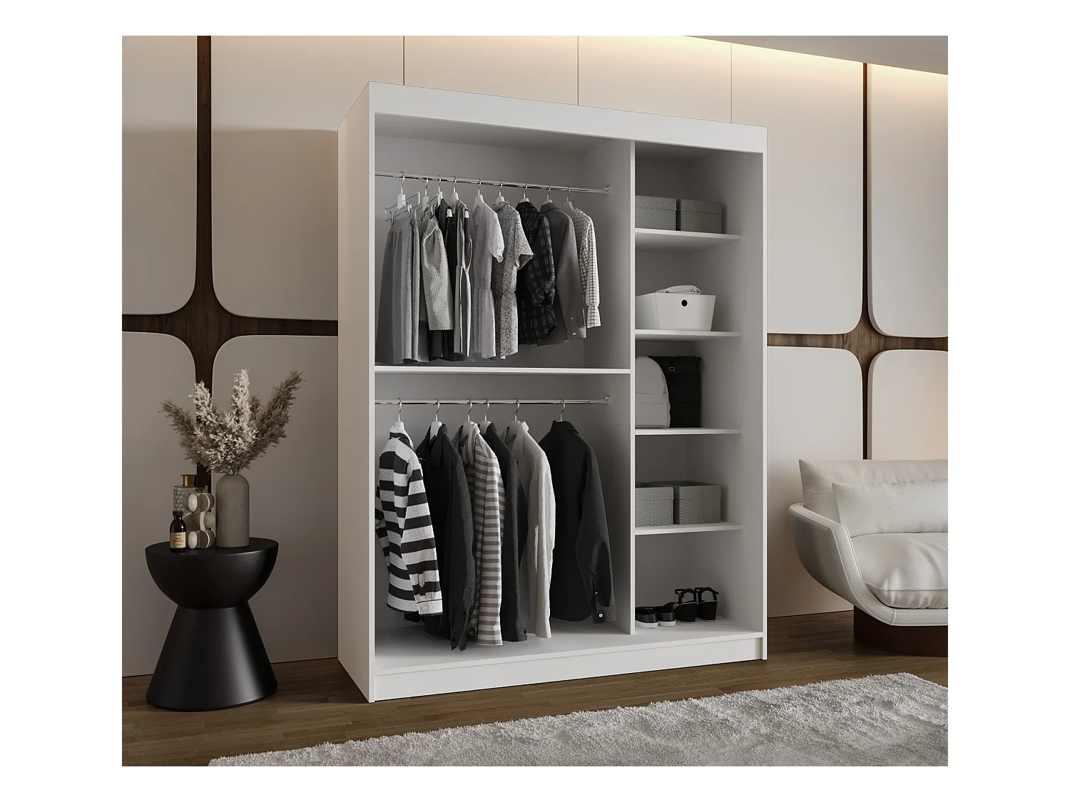 Armoire Moka À Portes Coulissantes 200/150/62 2 portes (Blanc)