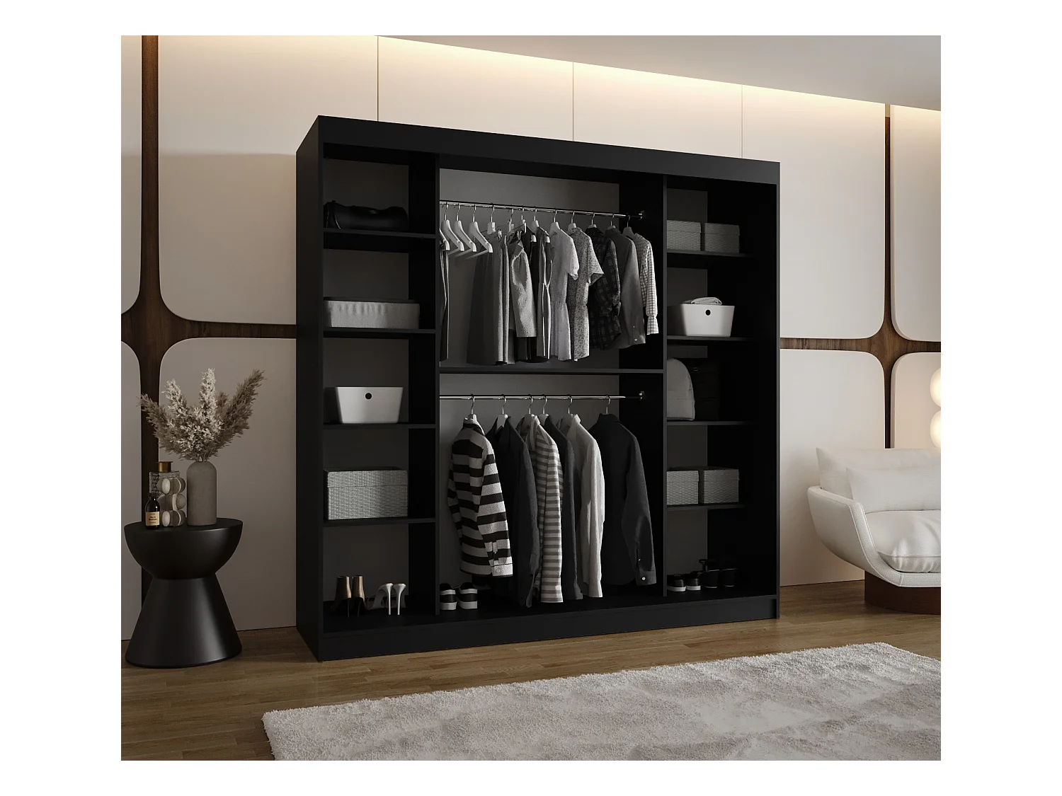 Armoire Moka À Portes Coulissantes 200/200/62 2 portes (Noir)