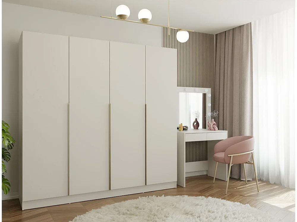 SENSO - Armoire – Beige cachemire – 4 portes – 200×200 cm – Poignées dorées – Chambre