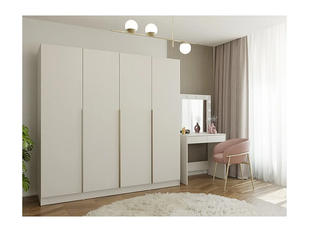 Szafa SENSO 4D | Kaszmir | 200x56,5x200 cm | 4 Drzwi Złote Uchwyty