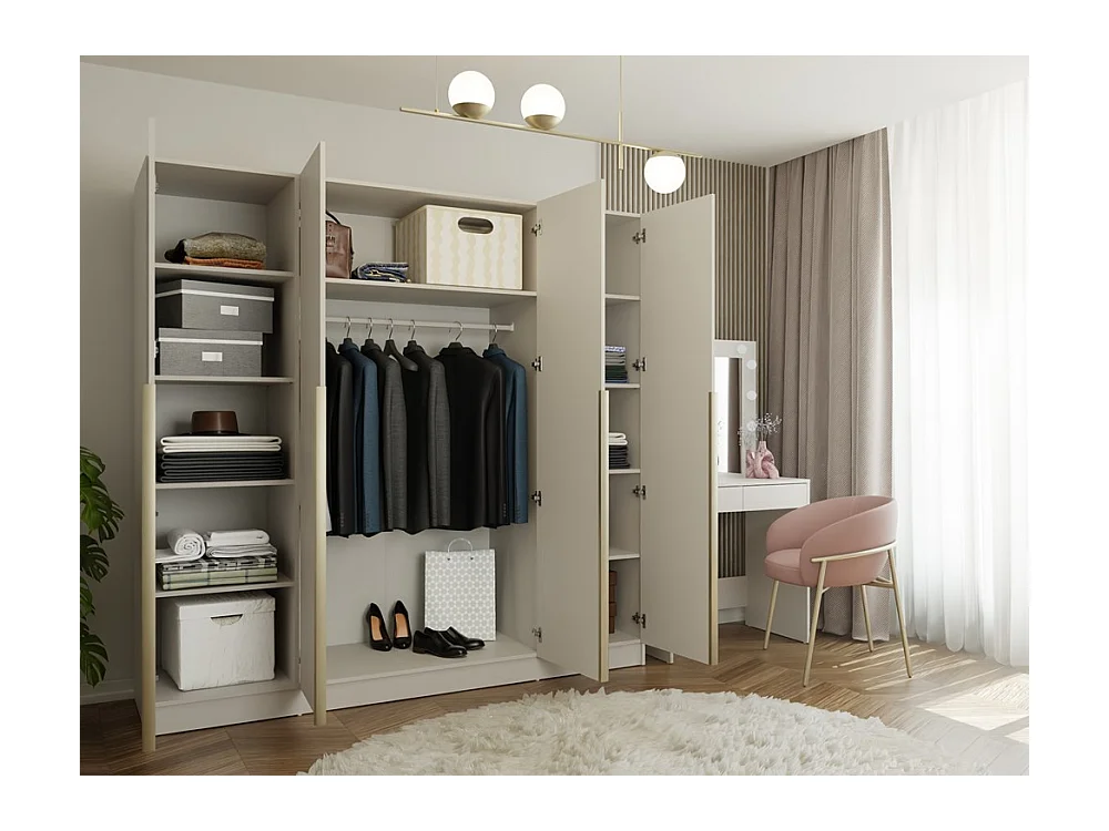 Szafa SENSO 4D | Kaszmir | 200x56,5x200 cm | 4 Drzwi Złote Uchwyty