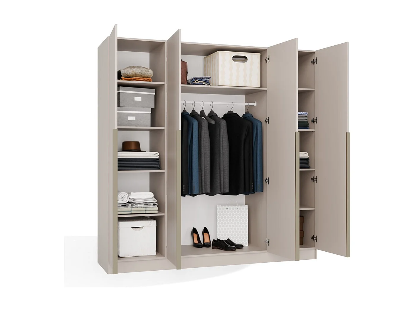 SENSO - Armoire – Beige cachemire – 4 portes – 200×200 cm – Poignées dorées – Chambre