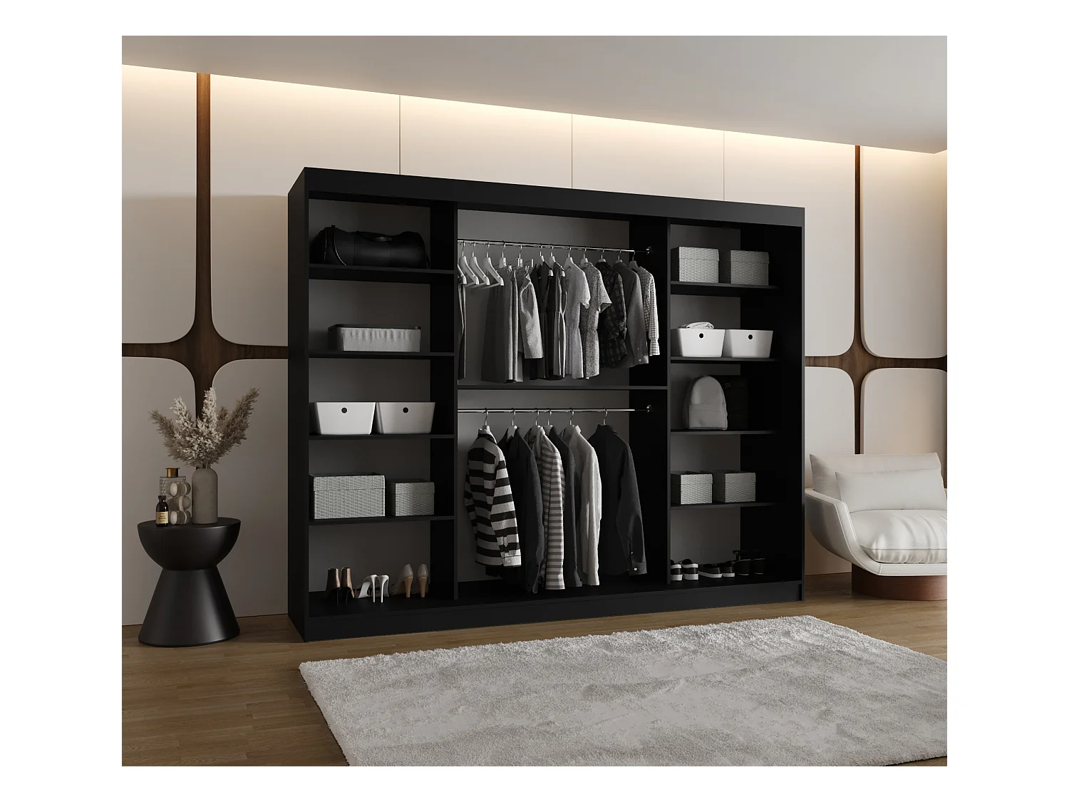 Armoire Milo À Portes Coulissantes 200/250/62 3 portes (Noir)