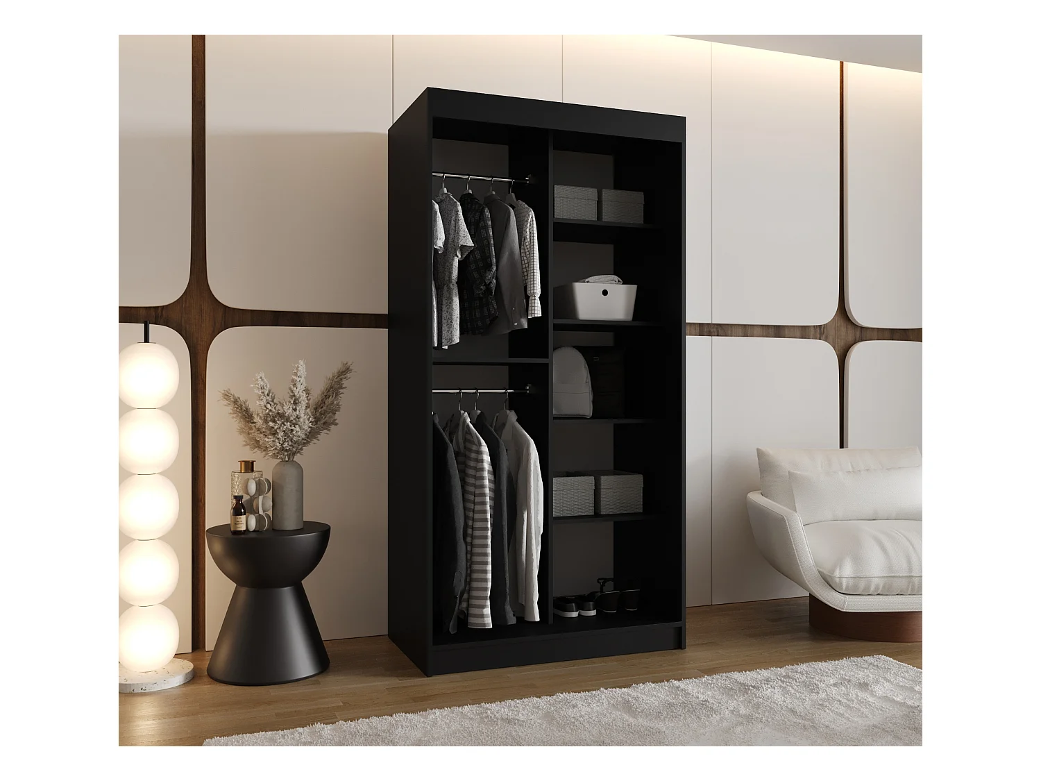 Armoire Milo À Portes Coulissantes 200/100/62 2 portes (Noir)