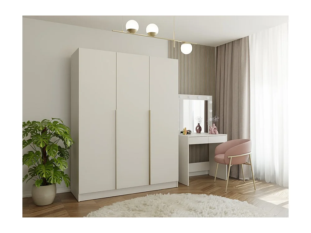 SENSO - Armoire beige cachemire – 3 portes – 150 cm – Poignées dorées – Pour chambre/pièce