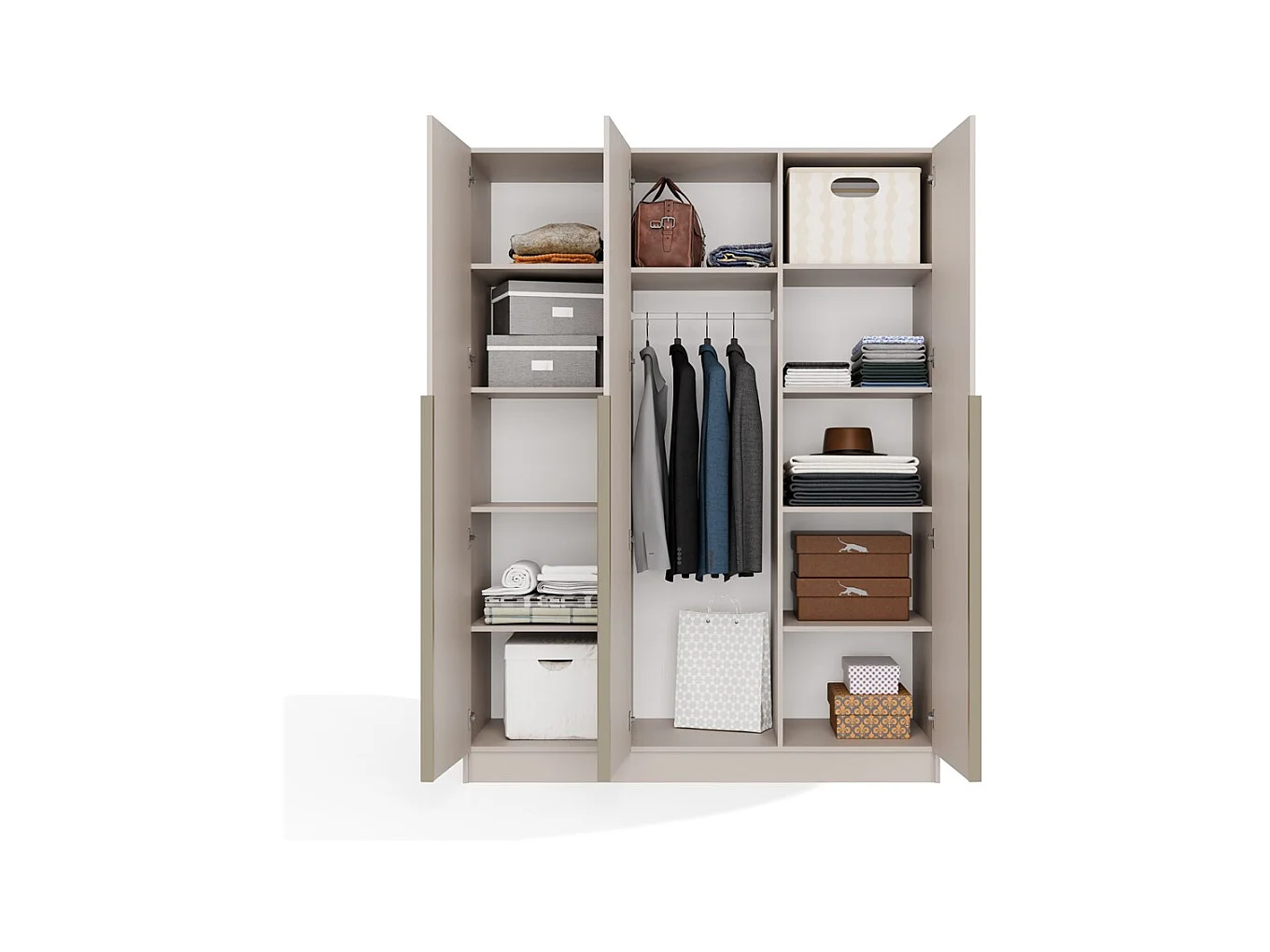 SENSO - Armoire beige cachemire – 3 portes – 150 cm – Poignées dorées – Pour chambre/pièce