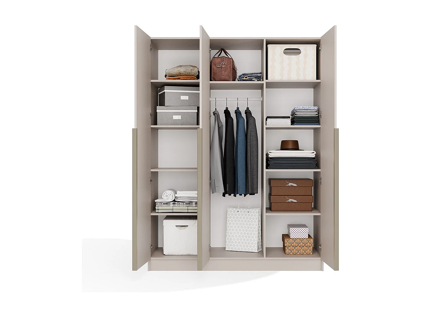 SENSO - Armoire beige cachemire – 3 portes – 150 cm – Poignées dorées – Pour chambre/pièce