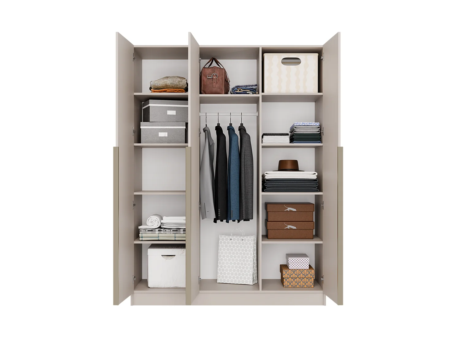 SENSO - Armoire beige cachemire – 3 portes – 150 cm – Poignées dorées – Pour chambre/pièce