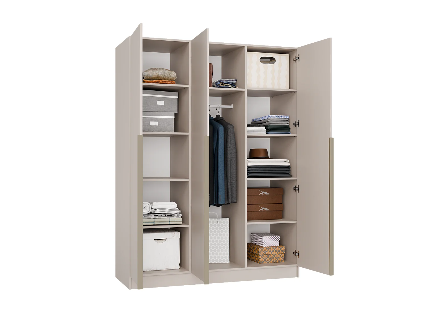 SENSO - Armoire beige cachemire – 3 portes – 150 cm – Poignées dorées – Pour chambre/pièce