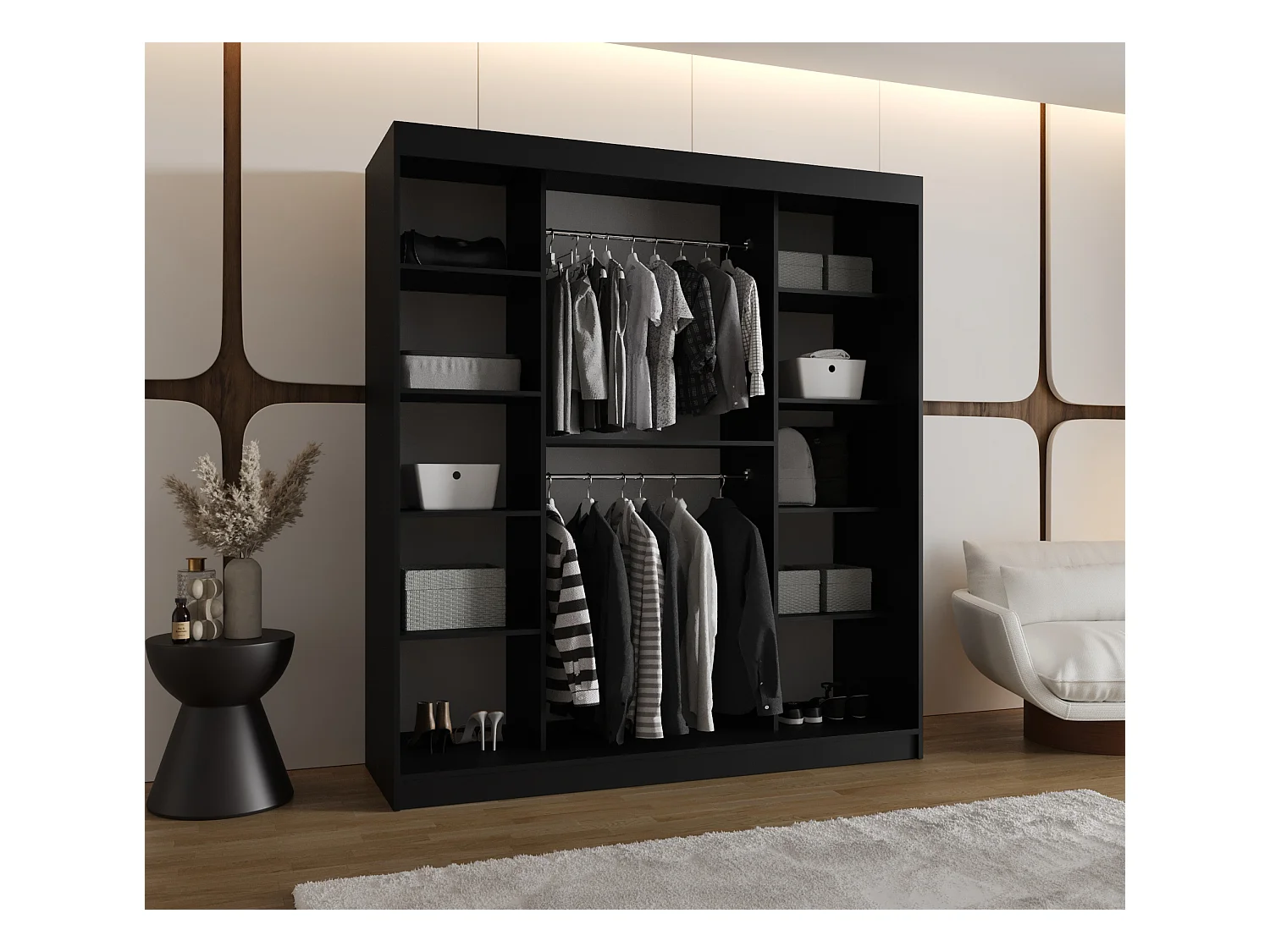 Armoire Milo À Portes Coulissantes 200/180/62 2 portes (Noir)