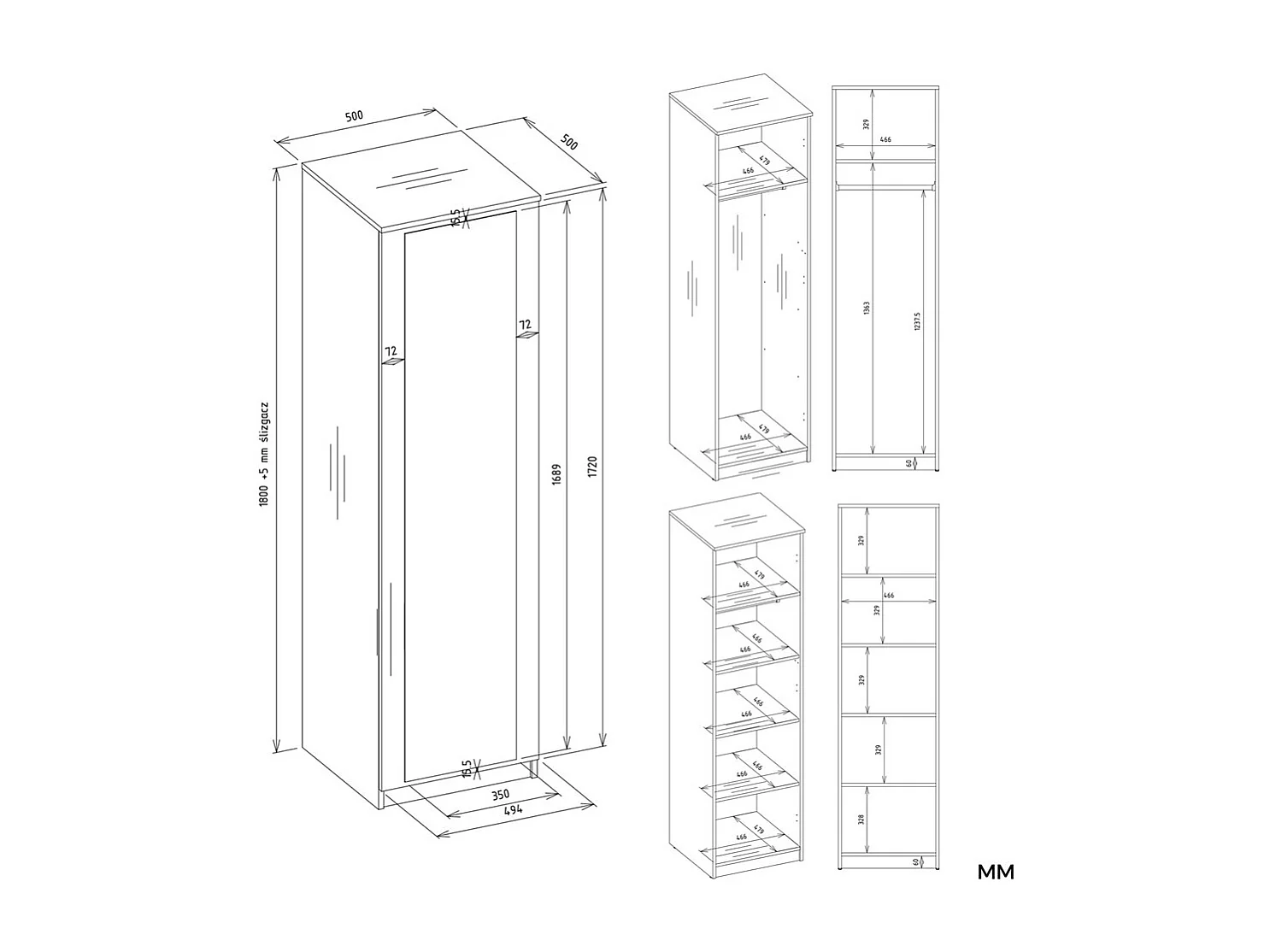 Szafa Malwa SD-50 |  Biała | 50x50x180 cm |Szafa z Systemem TIP-ON