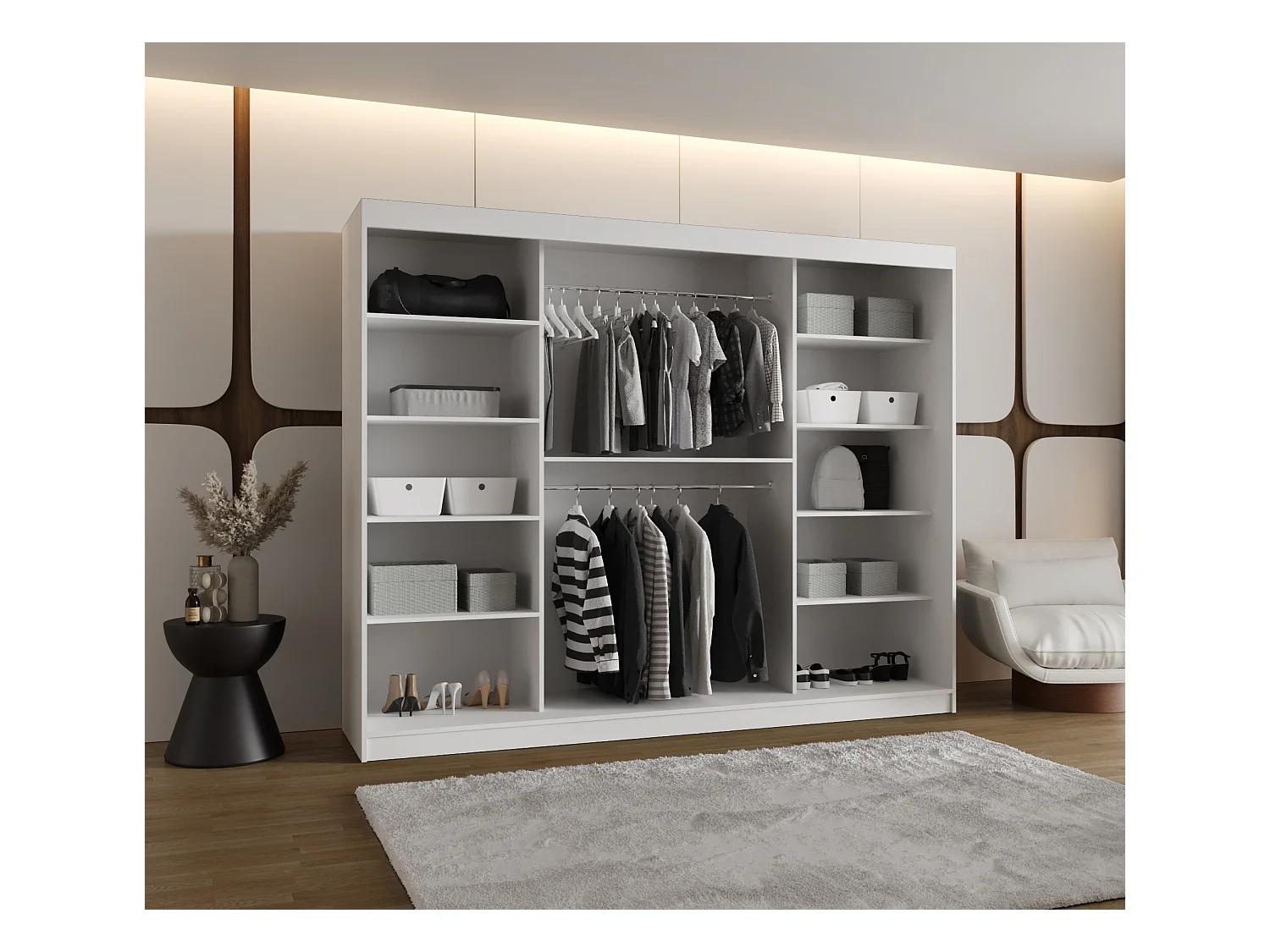 Armoire Moka À Portes Coulissantes 200/250/62 3 portes (Blanc)