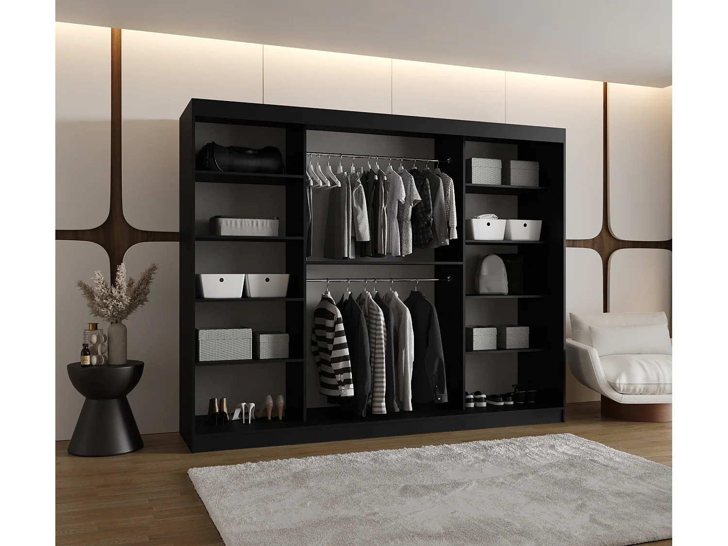 Armario ROSSA de puertas correderas 200/250/62 3 puertas (negro)