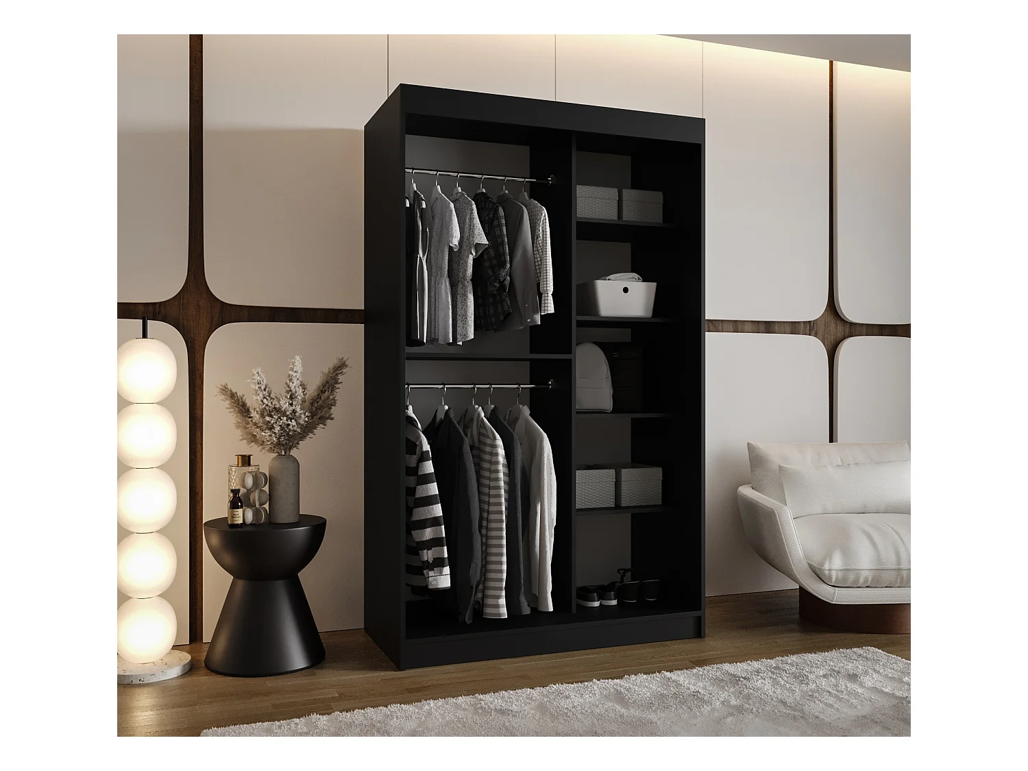 Armoire Milo À Portes Coulissantes 200/120/62 2 portes (Noir)