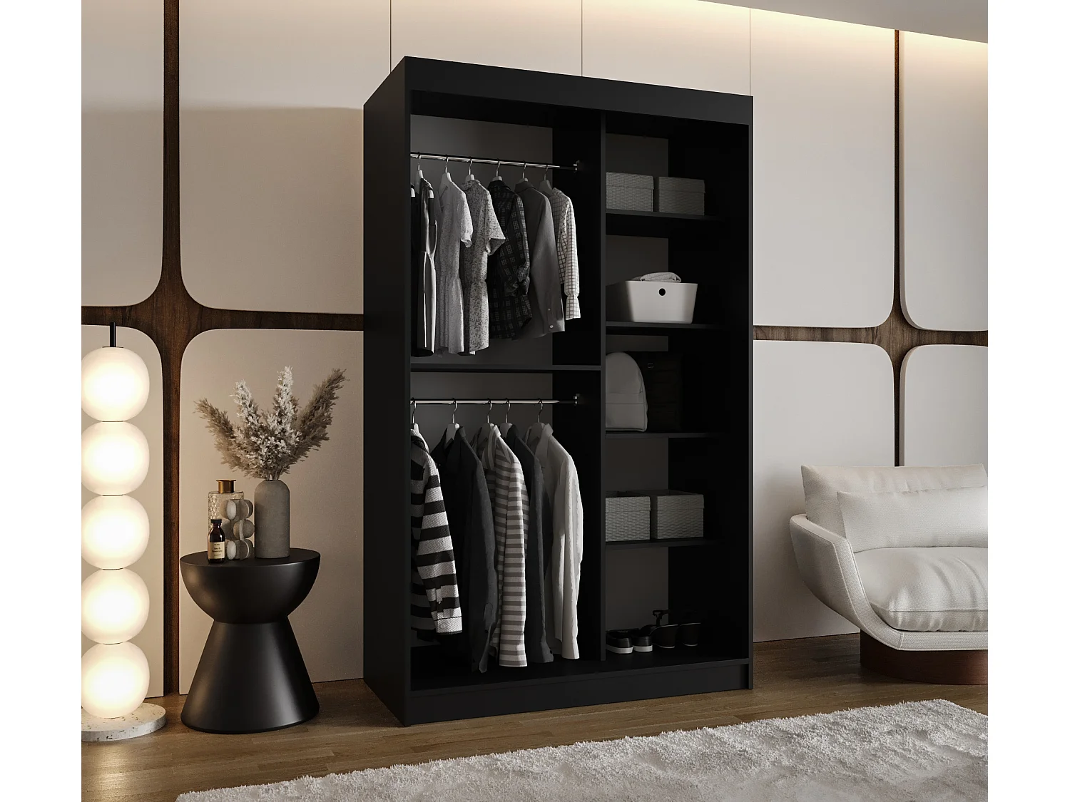 Armario MILO de puertas correderas 200/120/62 2 puertas (negro)