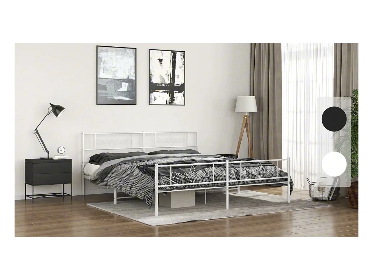 Cadre de lit métal sans matelas et tête de lit blanc 183x213 cm