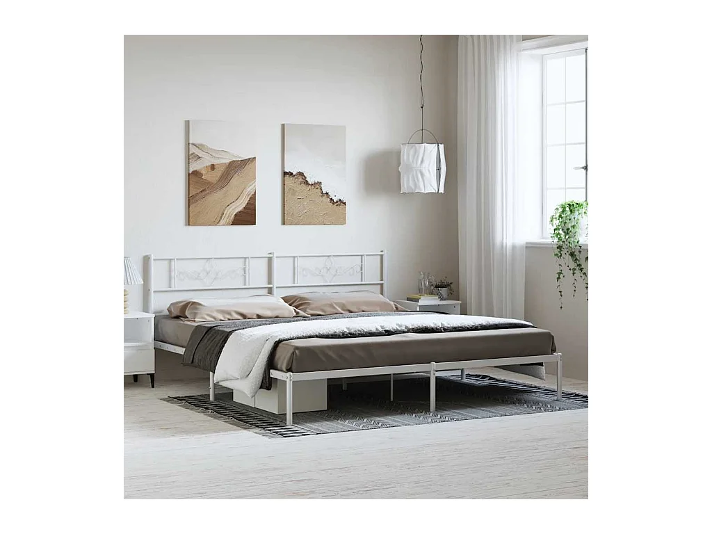 Cadre de lit métal sans matelas et tête de lit blanc 183x213 cm