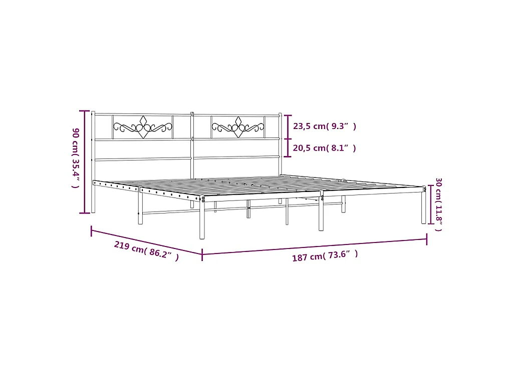 Bedframe met hoofdbord metaal wit 183x213 cm
