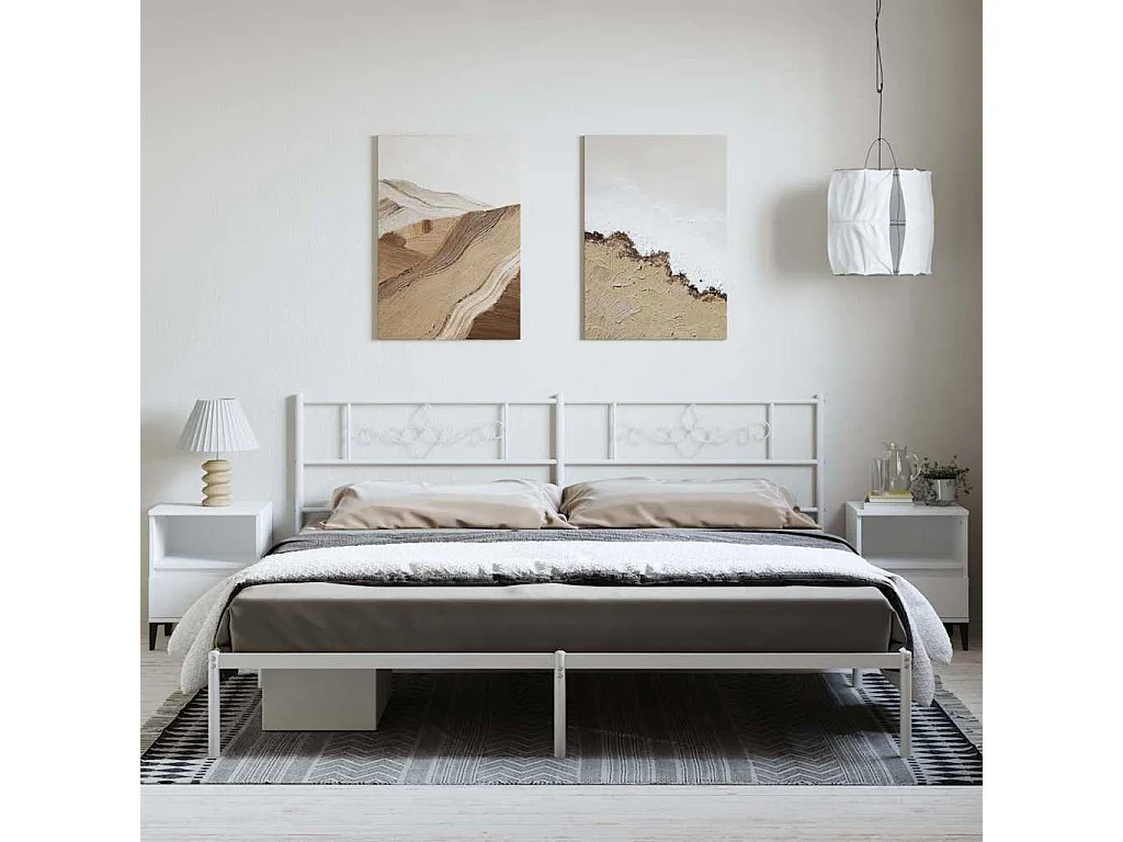 Cadre de lit métal sans matelas et tête de lit blanc 183x213 cm