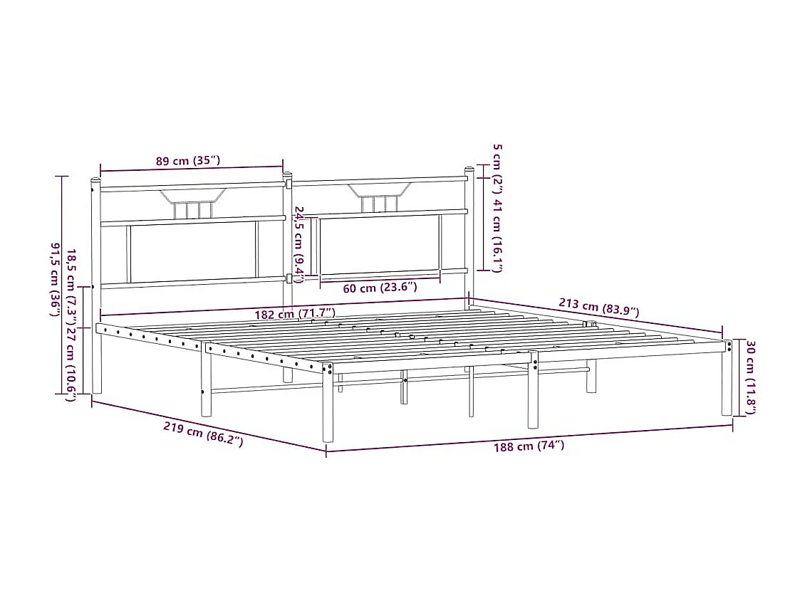 Estrutura de cama sem colchão 183x213 cm carvalho fumado