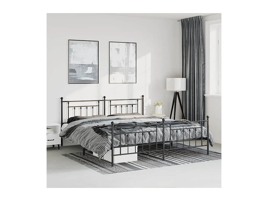 Cadre de lit métal sans matelas avec pied de lit noir 183x213cm