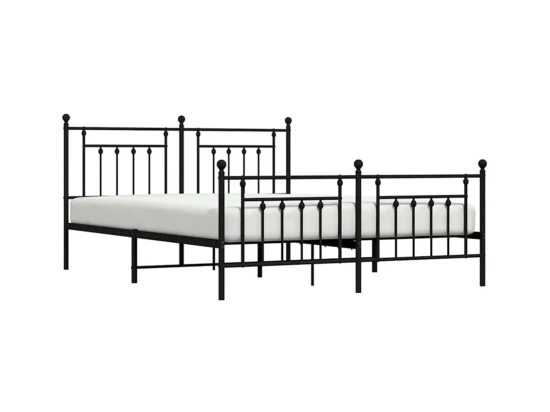 Cadre de lit métal sans matelas avec pied de lit noir 183x213cm