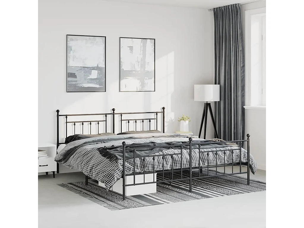 Cadre de lit métal sans matelas avec pied de lit noir 183x213cm