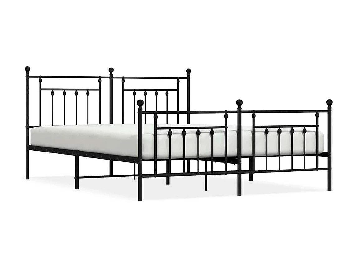Cadre de lit métal sans matelas avec pied de lit noir 183x213cm