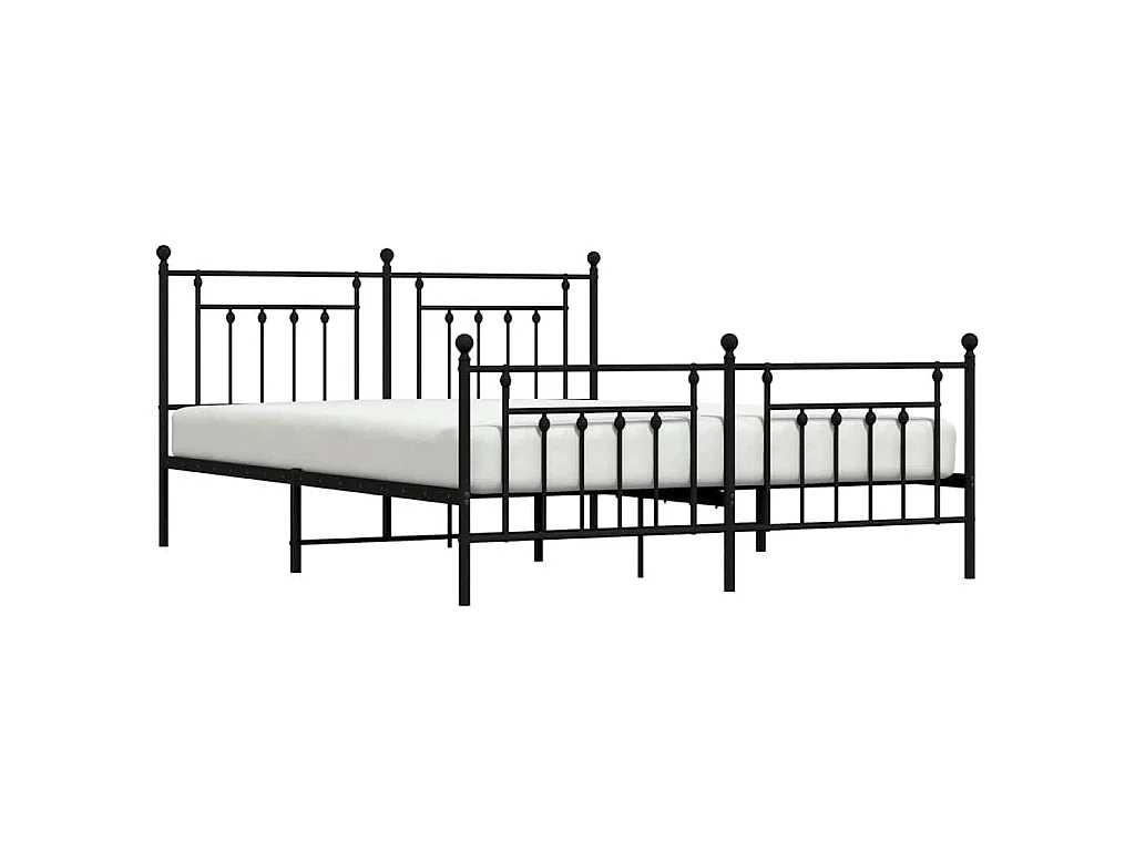Cadre de lit métal sans matelas avec pied de lit noir 183x213cm