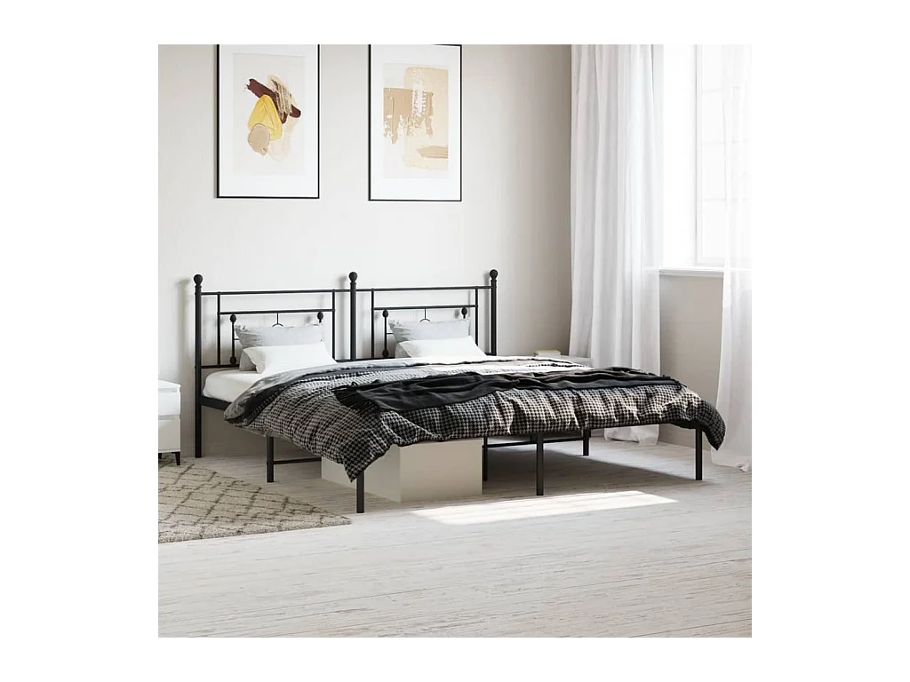 Cadre de lit métal sans matelas avec tête de lit noir 183x213cm