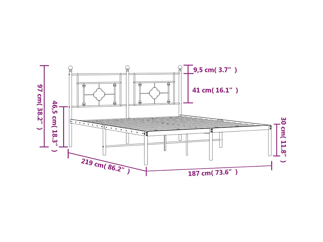 Cadre de lit métal sans matelas avec tête de lit noir 183x213cm