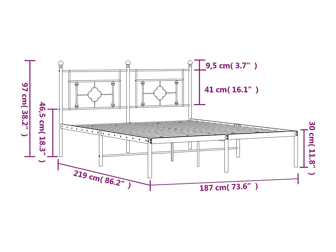 Estructura cama sin colchón con cabecero metal negro 183x213 cm